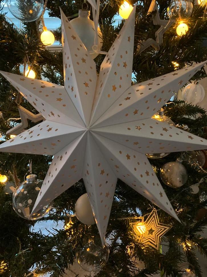 Set 3 retro papieren kerststerren ster 35cm wit Nieuw gnoom, Diversen, Kerst, Nieuw, Ophalen of Verzenden