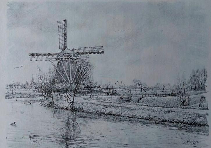 Abcoude - ... Molen Oostzijdsch ... -, Antiek en Kunst, Kunst | Tekeningen en Foto's, Ophalen of Verzenden
