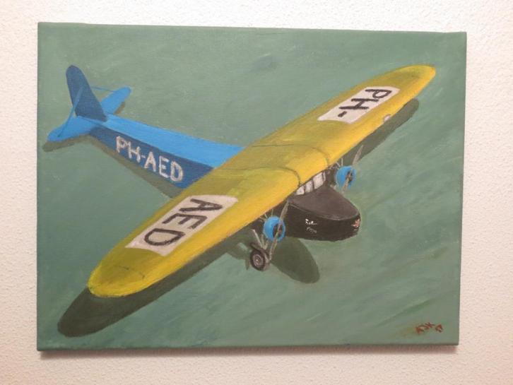 Unicum - Schilderij van vliegtuig - Fokker VIII (1927), Huis en Inrichting, Woonaccessoires | Schilderijen, Tekeningen en Foto's