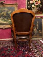 Brocante barok leren stoel hout antiek - bruin, Gebruikt, Ophalen of Verzenden, Hout, Bruin