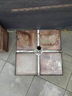 Parasol voet (ijzer + tegels) 4stuks, Tuin en Terras, Parasols, Ophalen, Gebruikt, 1 tot 2 meter, Parasolvoet