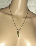 Ketting edelsteen hanger vintage tand groene jade '90, Sieraden, Tassen en Uiterlijk, Kettingen, Verzenden, Nieuw, Steen of Mineraal