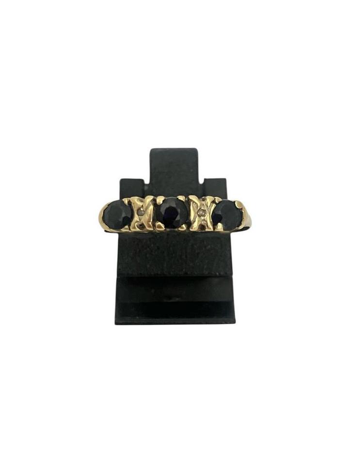 Gouden alliancering met saffier en diamant, Sieraden, Tassen en Uiterlijk, Ringen, Gebruikt, Dame, 17 tot 18, Goud, Goud, Ophalen of Verzenden