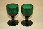Stel antiek biedermeier groene witte wijn glazen, Antiek en Kunst, Antiek | Glas en Kristal, Ophalen of Verzenden