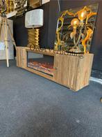 Modern Teakhouten TV Meubel met sfeerhard en glasplaat new, 150 tot 200 cm, Teakhout, Nieuw, Ophalen of Verzenden