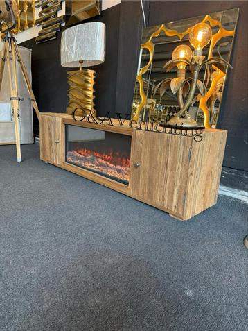 Modern Teakhouten TV Meubel met sfeerhard en glasplaat new beschikbaar voor biedingen