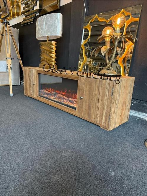Modern Teakhouten TV Meubel met sfeerhard en glasplaat new, Huis en Inrichting, Kasten | Televisiemeubels, Nieuw, Minder dan 100 cm