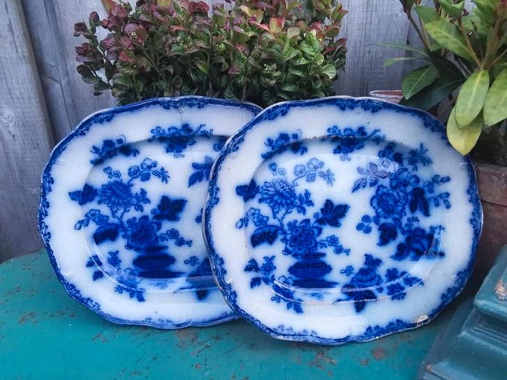 Antieke delftsblauw stijl borden FlowBlue 1800-1900 Miekje's, Antiek en Kunst, Antiek | Servies los, Ophalen of Verzenden