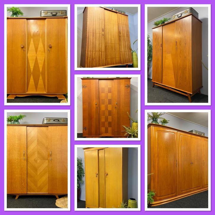 Midcentury kledingkasten vintage jaren 50/60 retro kasten, Huis en Inrichting, Kasten | Buffetkasten, Gebruikt, Ophalen