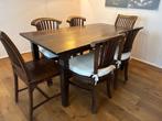 Teakhouten eettafel met 6 stoelen, Ophalen, Gebruikt, 50 tot 100 cm, Vijf personen of meer