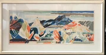 Lithografie geabstraheerd landschap Jaren 50 / 60 gesigneerd beschikbaar voor biedingen