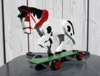 Houten paard op karretje aan touwtje voort te trekken. 26 cm, Antiek en Kunst, Antiek | Speelgoed, Ophalen of Verzenden