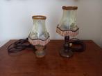 Set 2 vintage staan lampen (leren kap), Antiek, Hout, Gebruikt, Ophalen of Verzenden