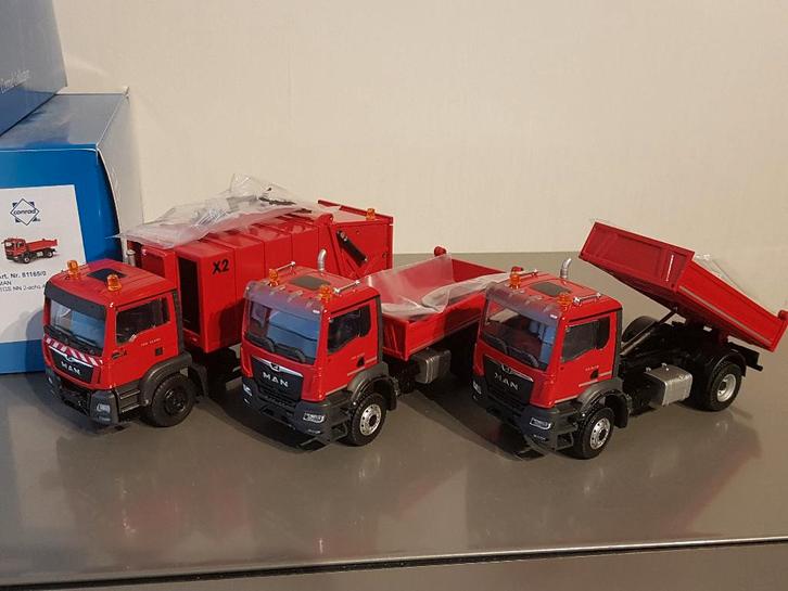 Conrad MAN modellen vuilniswagen en 4x4 kipper, Hobby en Vrije tijd, Modelauto's | 1:50, Nieuw, Bus of Vrachtwagen, Conrad, Ophalen of Verzenden