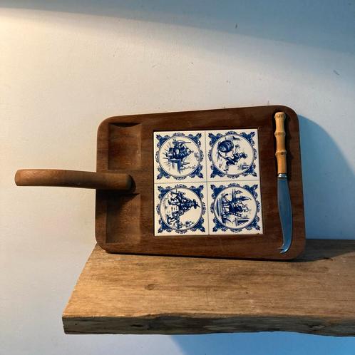 Delfts Blauwe Kaasplank met Mes - Vintage Keukenaccessoire, Antiek en Kunst, Curiosa en Brocante, Ophalen of Verzenden