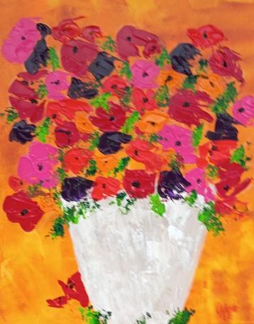 Schilderij kleurrijke bloemen in pot beschikbaar voor biedingen