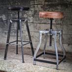 Verstelbare bar stoelen houtijzer krukje industrieel   214, Ophalen of Verzenden