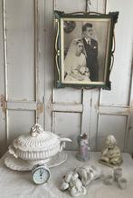 Brocante oude wekker / kreeft- vormpjes / eierdopjes - lijst, Ophalen of Verzenden