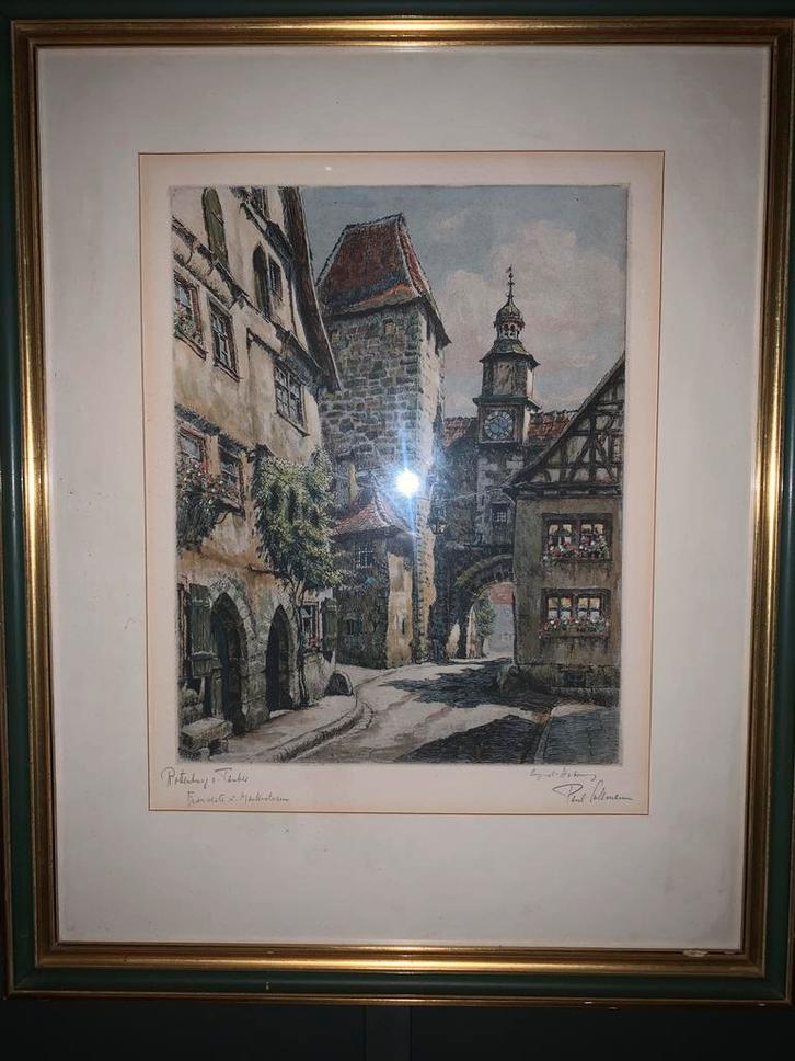 Gesigneerde litho Paul Solmann in originele lijst, Antiek en Kunst, Kunst | Etsen en Gravures, Ophalen