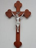 Antiek Jezus kruis met porcelijne jezus, Antiek en Kunst, Antiek | Religie, Ophalen of Verzenden