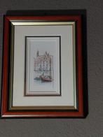 Ingelijste aquarel van een stadsgezicht met boten, Ophalen of Verzenden