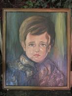Schilderij, jongen met traan, olieverf geschilderd, Antiek en Kunst, Curiosa en Brocante, Ophalen of Verzenden