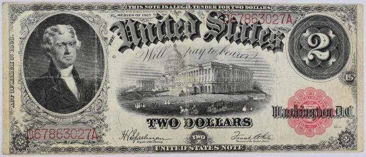 Verenigde Staten 2 Dollars 1917, Postzegels en Munten, Bankbiljetten | Amerika, Los biljet, Noord-Amerika, Ophalen of Verzenden