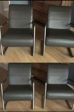 Twee donkerbruine leren / Rvs Henders en Hazel Fauteuls, Huis en Inrichting, Fauteuils, Ophalen, Gebruikt, Minder dan 75 cm, Metaal