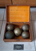 5 antieke Jeux de Boules ballen in houten kistje, Ophalen of Verzenden
