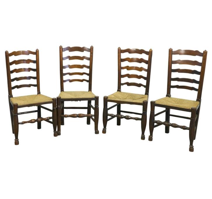 Engelse Ladderback Stoelen - Set van 4, Huis en Inrichting, Stoelen, Gebruikt, Vier, Hout, Bruin, Ophalen