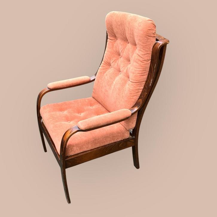 Gemla Möbler Zweden Mid Century Fauteuil, Huis en Inrichting, Fauteuils, Gebruikt, Hout, 50 tot 75 cm, Minder dan 75 cm, Ophalen