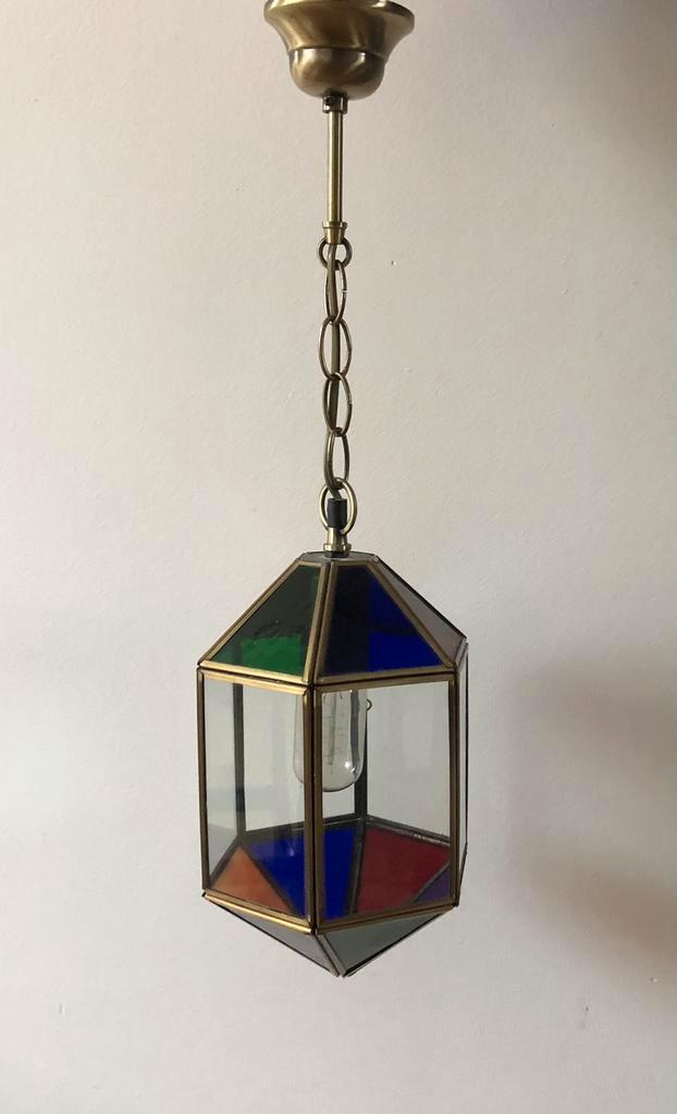 Art Deco glas in lood hanglamp lantaarn | Tiffany stijl, Huis en Inrichting, Lampen | Hanglampen, Minder dan 50 cm, Glas, Ophalen of Verzenden