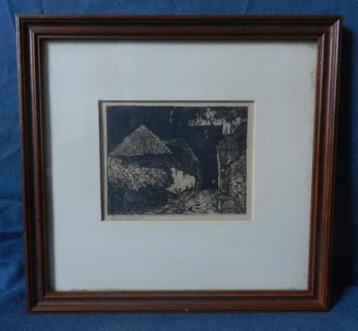 Leuke ets Dorpsstraat m. vrouw Chris van der Windt 1877-1952 beschikbaar voor biedingen