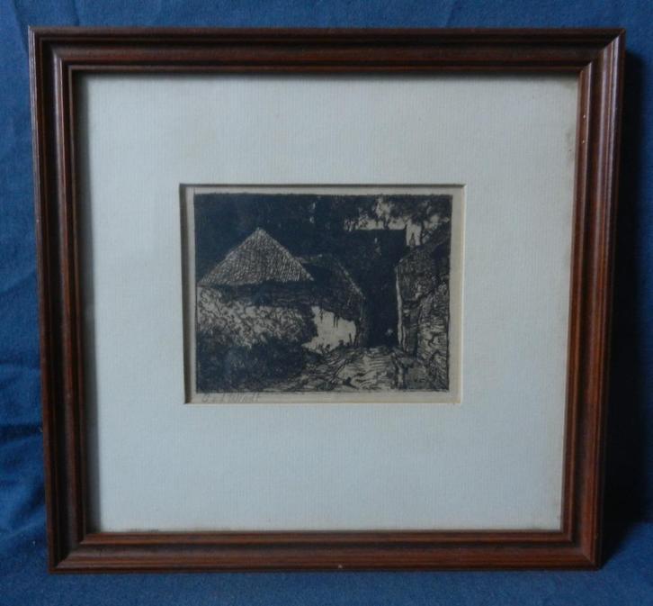 Leuke ets Dorpsstraat m. vrouw Chris van der Windt 1877-1952, Antiek en Kunst, Kunst | Etsen en Gravures, Ophalen of Verzenden