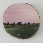Schilderij - Zonsondergang weiland, Ophalen of Verzenden