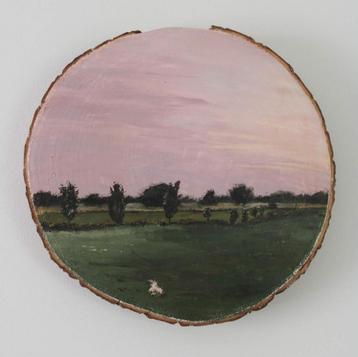 Schilderij - Zonsondergang weiland beschikbaar voor biedingen