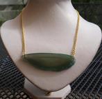 goudkleurige ketting met agaat geode schijf groen, Ophalen of Verzenden, Nieuw, Groen, Steen of Mineraal