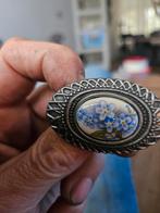 Vintage Tinnen Broche Vergeet-me-nietjes Camee, Overige materialen, 4 tot 7 cm, Gebruikt, Blauw