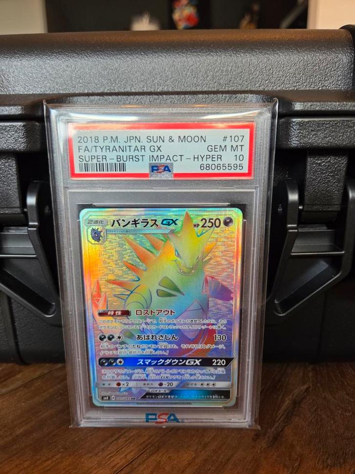 Tyranitar GX - Super Burst Impact PSA 10!, Hobby en Vrije tijd, Verzamelkaartspellen | Pokémon, Zo goed als nieuw, Losse kaart