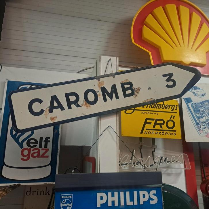 CAROMB emaille wegwijzer 1951, Verzamelen, Merken en Reclamevoorwerpen, Gebruikt, Reclamebord, Ophalen