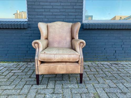 Engelse vintage Schapenleren fauteuil, Huis en Inrichting, Fauteuils, Gebruikt, 75 tot 100 cm, Ophalen of Verzenden
