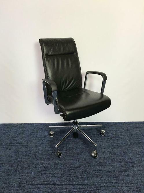 2 x Bureaustoel Kusch & Co, zwart leer, chroom voetkruis, Huis en Inrichting, Bureaustoelen, Gebruikt, Bureaustoel, Zwart, Ergonomisch