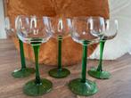 Vintage Luminarc wijnglazen met groene voet (5 stuks), Ophalen of Verzenden