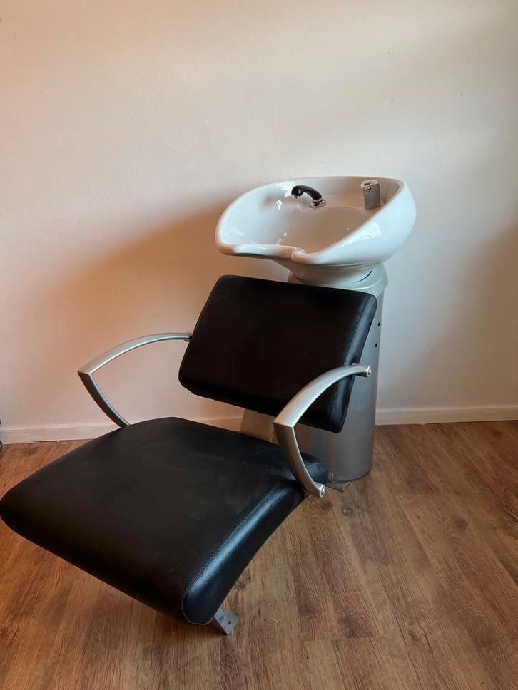 Kapper Waskom met Stoel, Huis en Inrichting, Stoelen, Gebruikt, Eén, Leer, Zwart, Ophalen