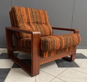 70 jaren EMC Møbler zware TEAK fauteuil oranje bruin strepen beschikbaar voor biedingen