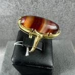Gouden Ring | 14k | 4,36g | ovale carneool sierrand | 374525, Gebruikt, Ophalen of Verzenden, 17 tot 18, Dame