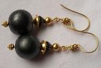 Oorbellen Zakari (24 krt. goud op zilver), Sieraden, Tassen en Uiterlijk, Oorbellen, Hangers, Verzenden, Zwart, Nieuw
