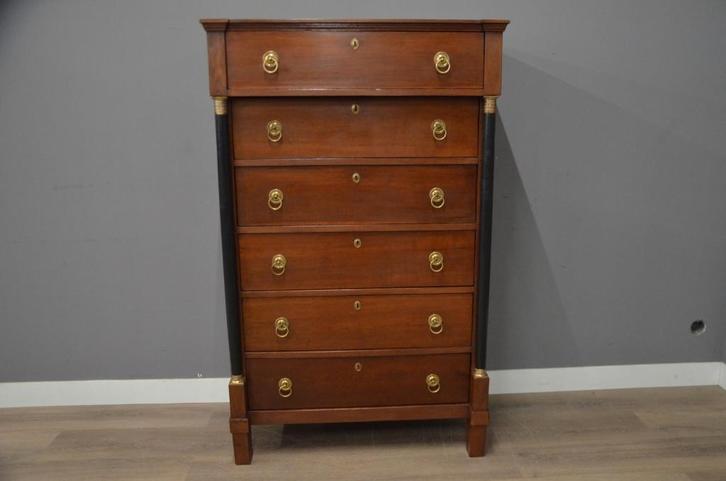 Antieke eiken Empire chiffonnière, Huis en Inrichting, Kasten | Ladekasten, Zo goed als nieuw, Minder dan 100 cm, 50 tot 100 cm