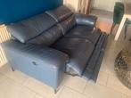 Blauw lederen bankstel met USB - Overcompleet!, Gebruikt, Driepersoons, Ophalen of Verzenden, Rechte bank