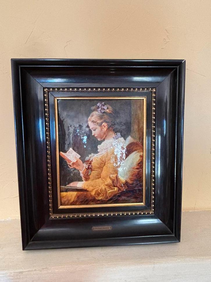 Frans Emaille kunstwerk “Het lezende meisje”, Antiek en Kunst, Kunst | Schilderijen | Klassiek, Ophalen of Verzenden